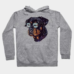 Rottweiler Retro Chic: The Spectacled Canine Connoisseur Tee Hoodie